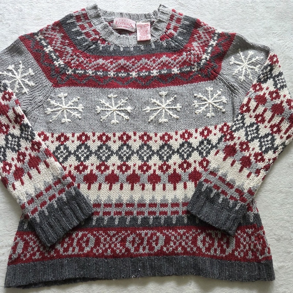 Vintage Holiday Fair‎ Isle Sweater Ramie Wool Snowflake Sz XL Christmas